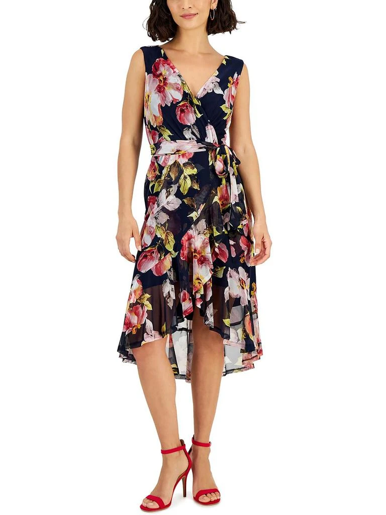 Connected Apparel Petites Womens Floral Print Surplice Wrap Dress 3