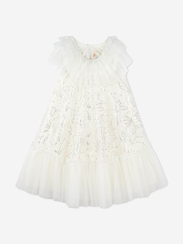 Billieblush Girls Sequin Flower Tulle Dress in Ivory