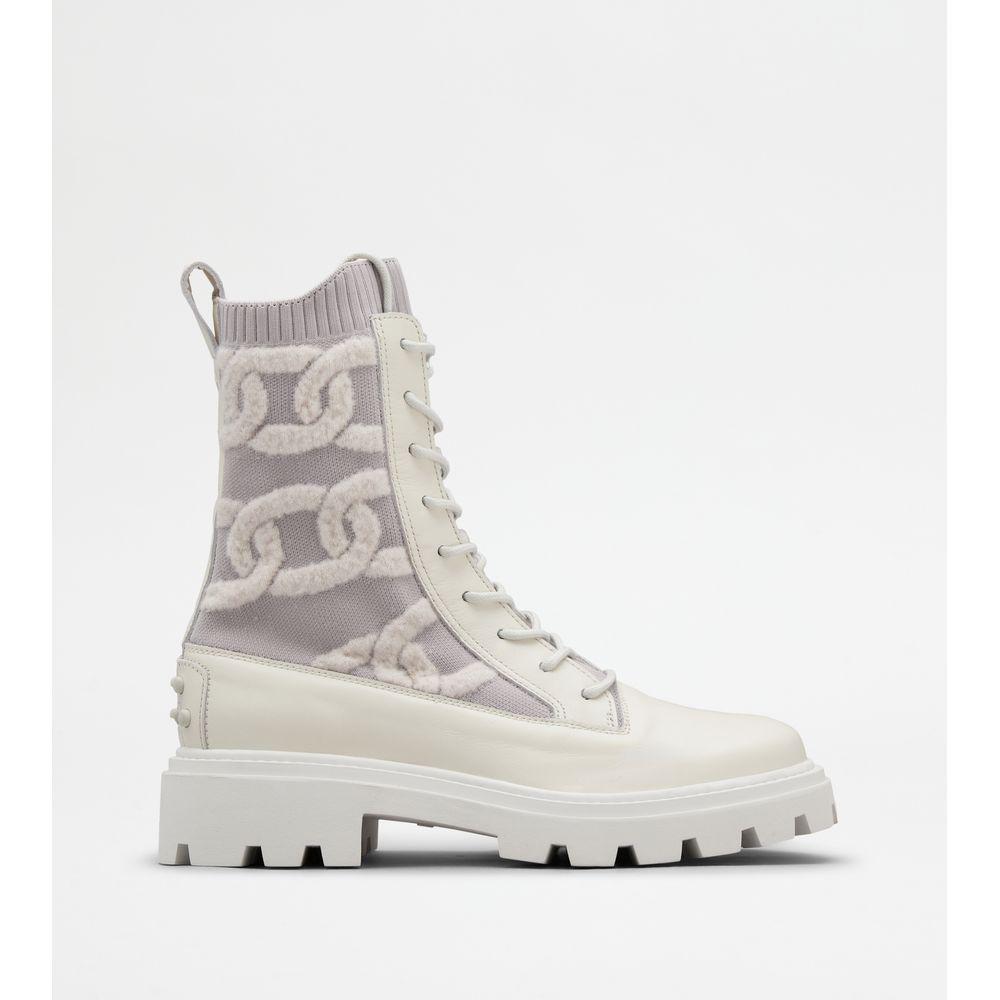 Tod
s Kate Combat Boots in Fabric and Leather