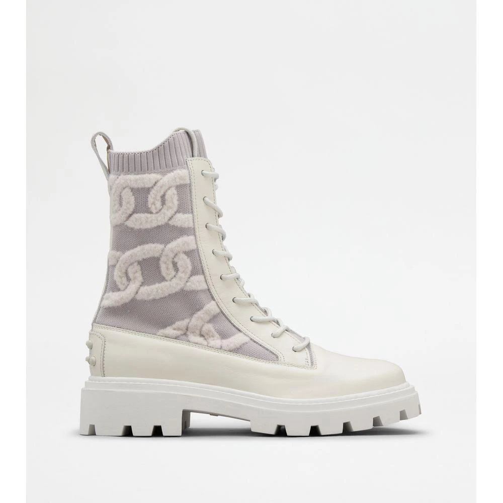 Tod
s Kate Combat Boots in Fabric and Leather 1