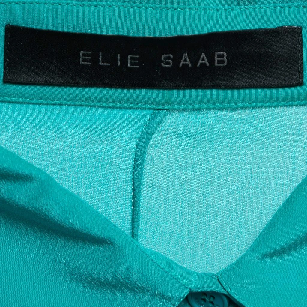 Elie Saab Elie Saab Green Crepe Silk Ruffled Overlay Shirt S 7