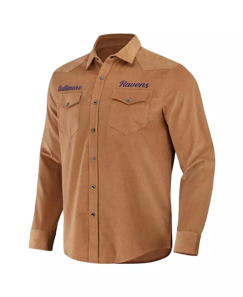 Fanatics Men's NFL x Darius Rucker Collection by Tan Baltimore Ravens Western Full-Snap Shirt 3