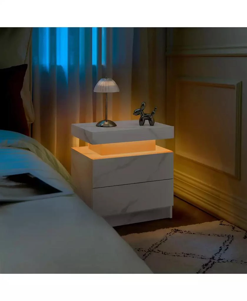RAINSKEN LED Nightstand with 2 Drawers, Bedside Table Cabinet with Adjustable Color Lighting, Modern End Side Table 5