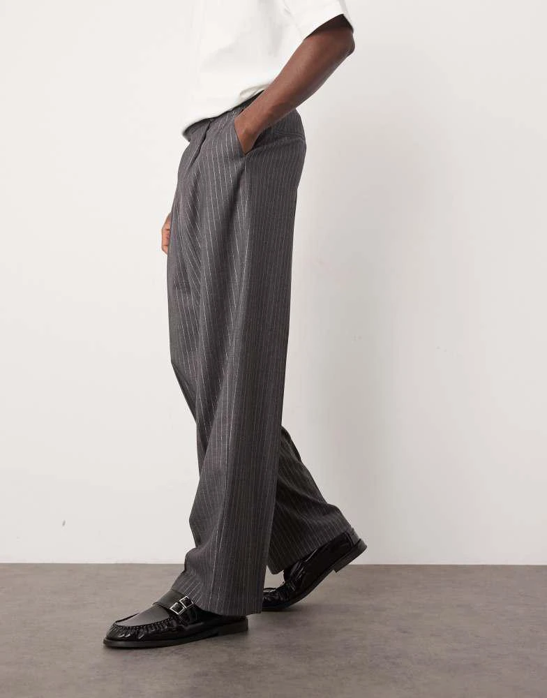 ASOS ASOS DESIGN smart wide leg metallic pinstripe trousers in grey 1