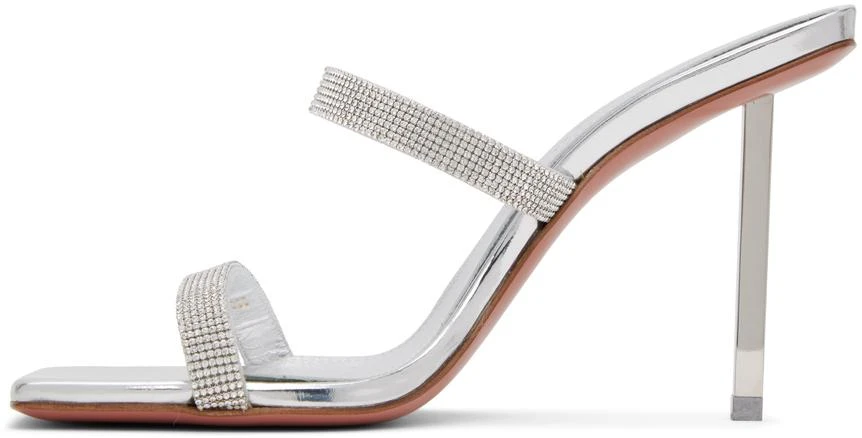 Amina Muaddi Silver Rih Slipper Heeled Sandals 3