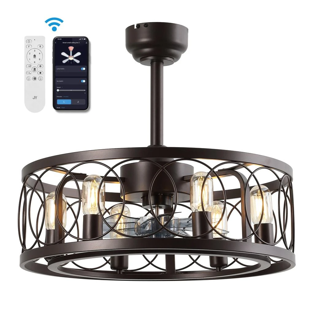 JONATHAN Y Celeste 6-Light Industrial LED Ceiling Fan, Metal, App/Remote, Caged Design 3
