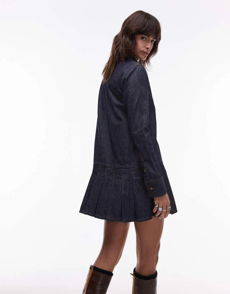 Topshop Topshop denim dropped hem long sleeve dress with pleats in raw look  indigo - Dresses & Skirts - Free Shipping - BeyondStyle