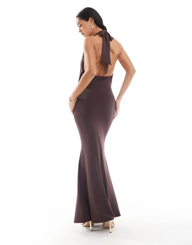 New Look New Look halter cowl neck maxi dress in brown 3