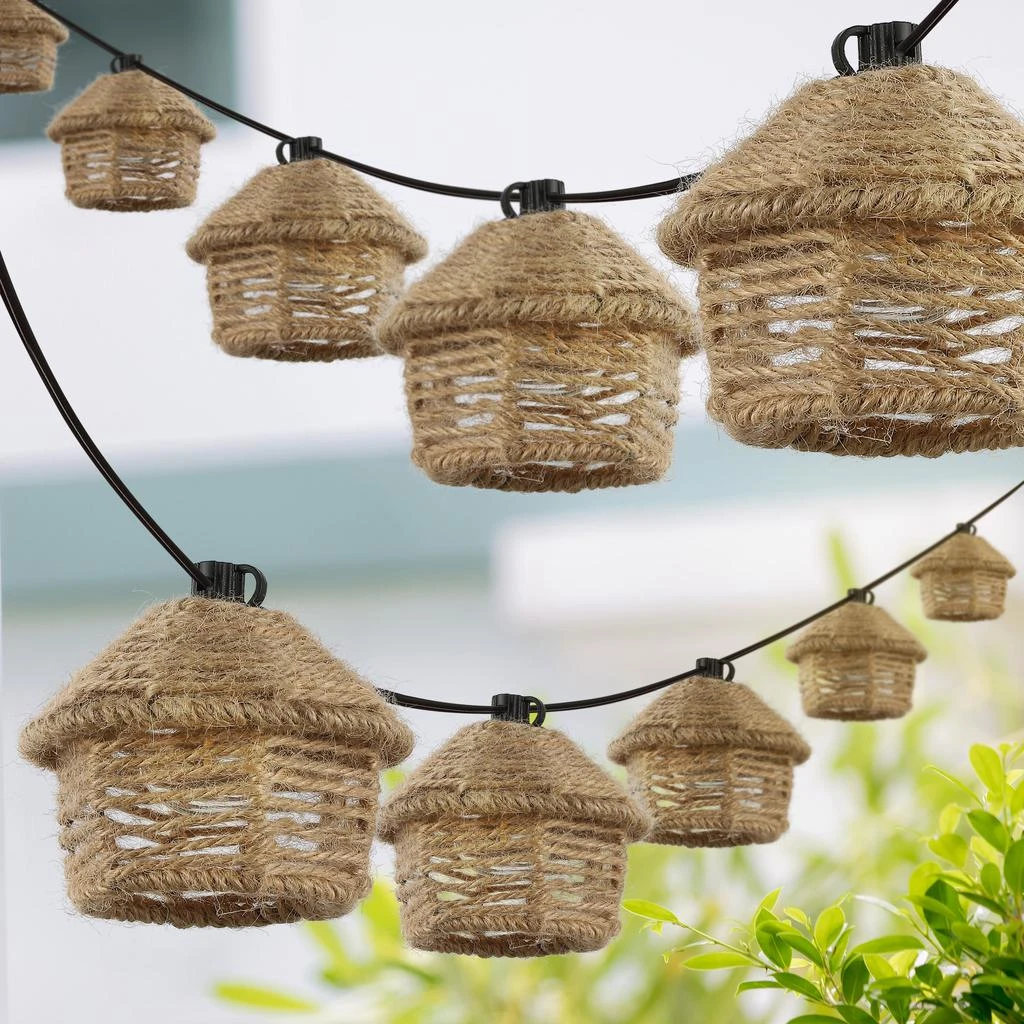 JONATHAN Y Maui 10-Light Indoor/Outdoor 10 ft. Mid-Century Vintage Incandescent G40 Tiki Hut Hemp Rope Shaded String Lights, Brown 3