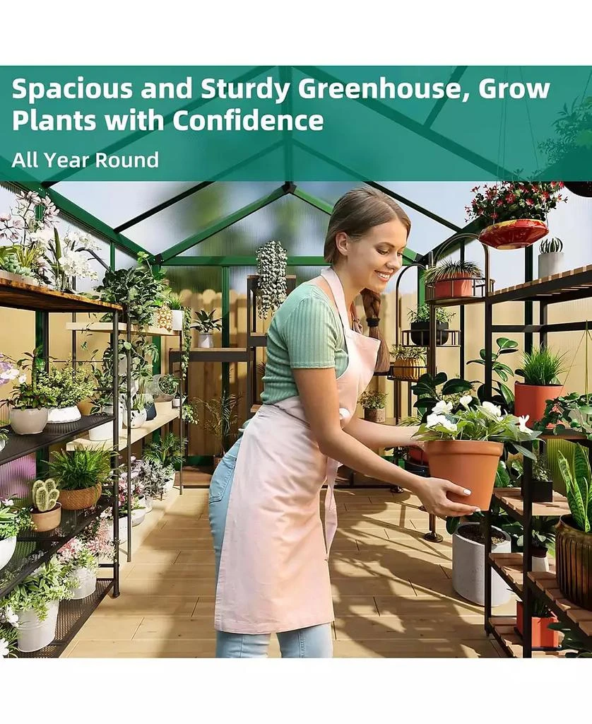 gaomon Walk-In house, Polycarbonate Panels, Adjustable Roof Vent 
Sliding Door, Aluminum Frame, Garden 
Patio 7