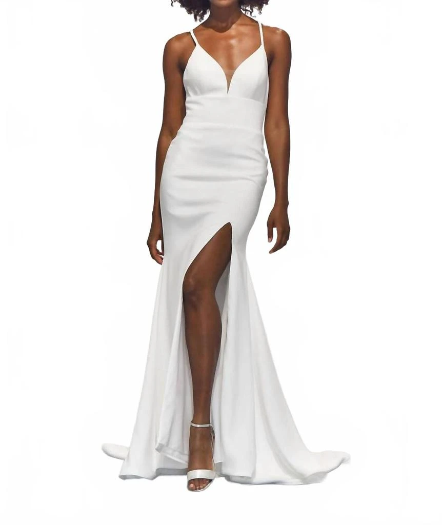 Plunge Dress Oh Polly Sloane Split Plunge Neck Maxi Dress In White  On  Sale Now With
