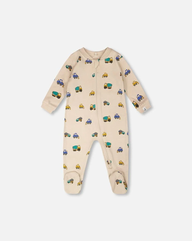 Deux par Deux Organic Cotton Baby One-Piece Pyjama Beige Truck Print