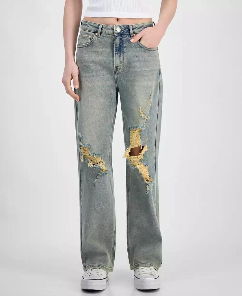 Almost Famous Juniors' Super High Rise Distressed 90s Wide Leg Jeans 4