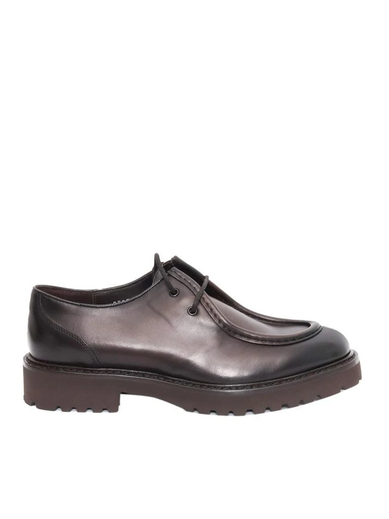 DOUCAL'S Dark Brown Calfskin Derby Shoes With Decorative Seams 1
