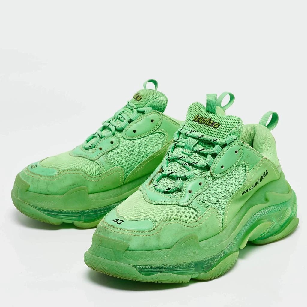 Balenciaga Balenciaga Green Faux Leather and Mesh Triple S Clear Sole Lace Up Sneakers Size 43 2