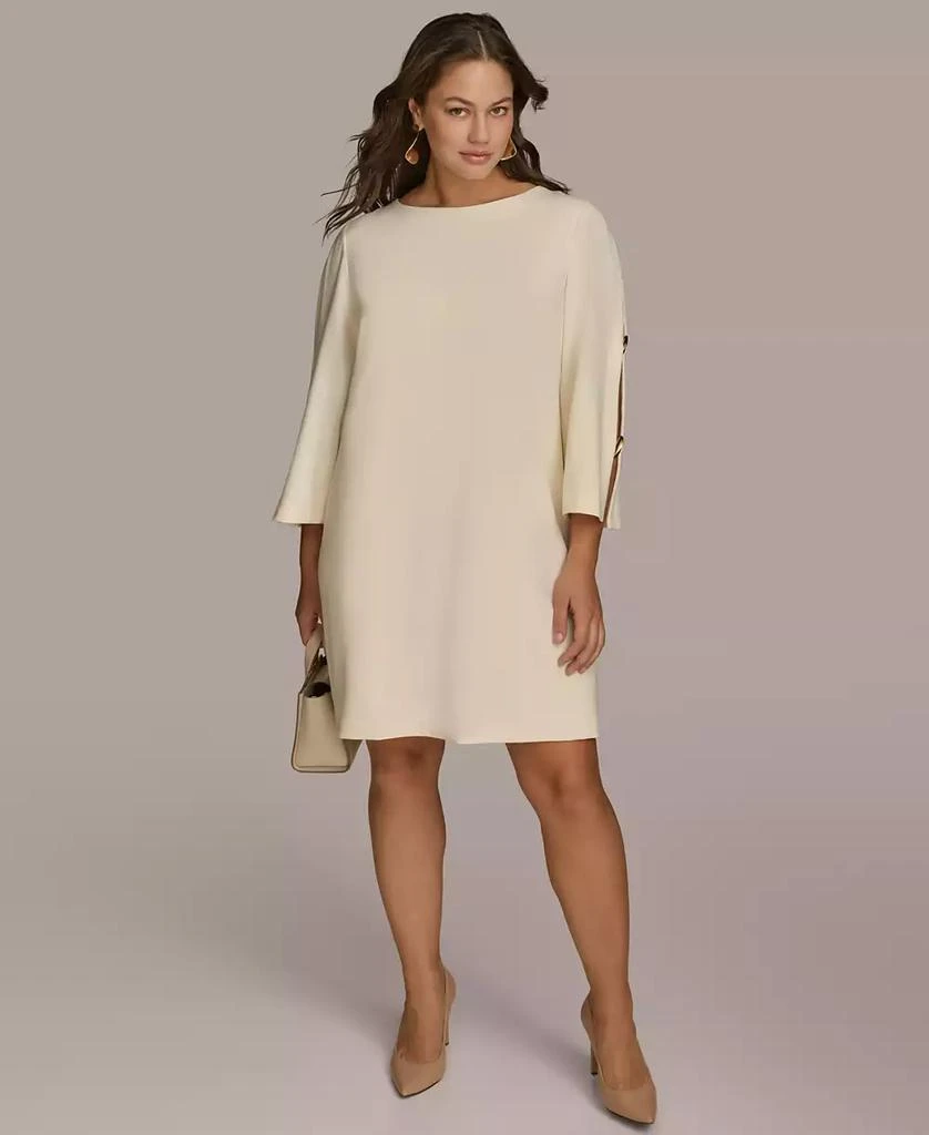 Donna Karan Plus Size Boat-Neck Embellished-Slit-Sleeve Dress 1