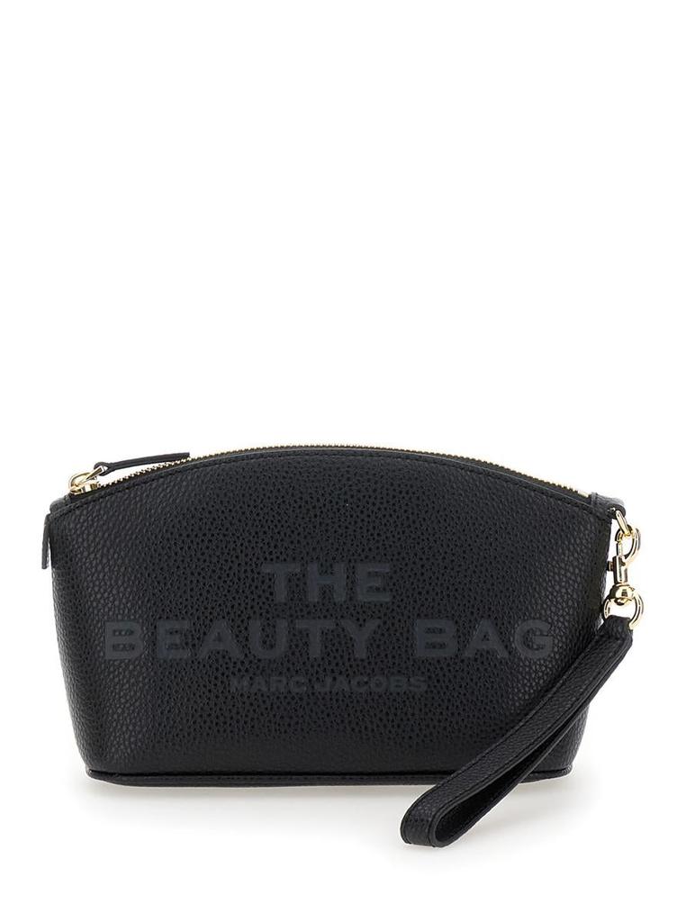 Marc Jacobs 'The Beauty Bag' Black Clutch Bag With Logo Print On The Front In Leather Woman