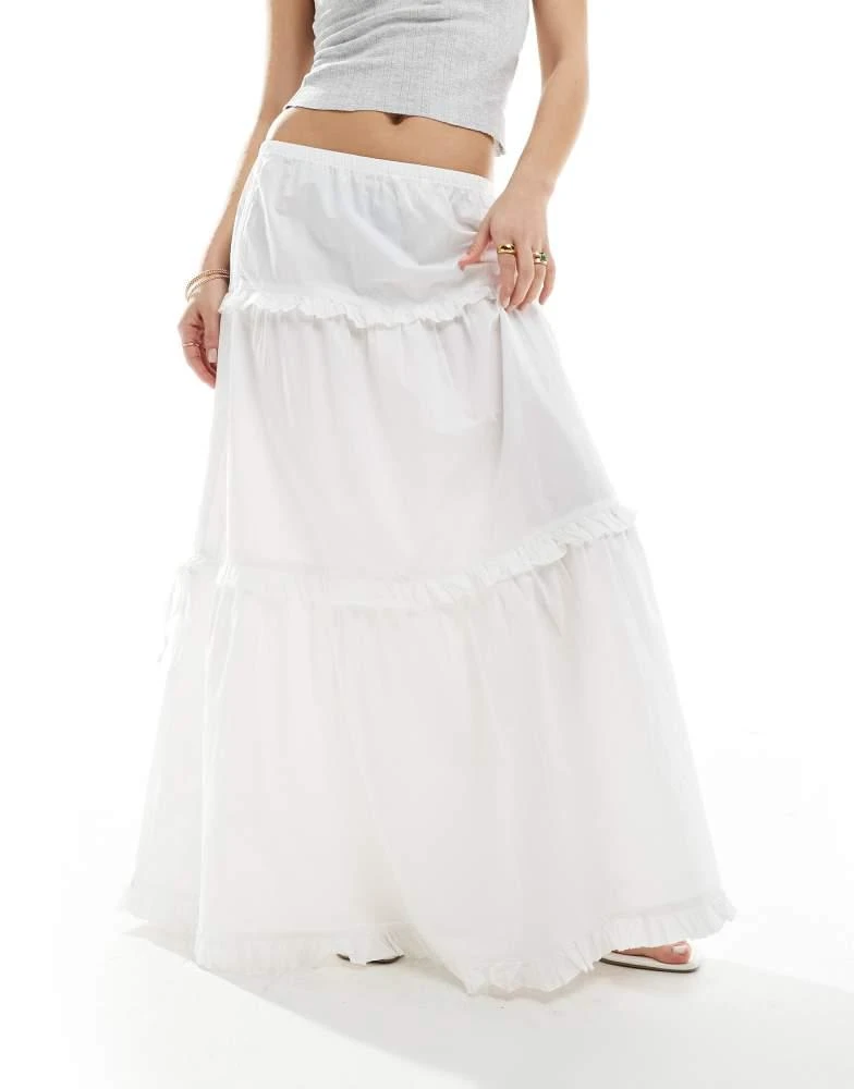 Monki Monki tiered maxi skirt with ruffle detail in white 5
