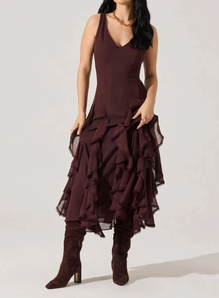 Astr - Philomene V-neck Ruffle Trim Dress  On Sale Now with Up to 39% Off  | Discover Exclusive Deals & Savings at BeyondStyle  Authentic ASTR women  > dresses > midi|2858447377|clothing|dresses |midi|polyester|purple|solid|women