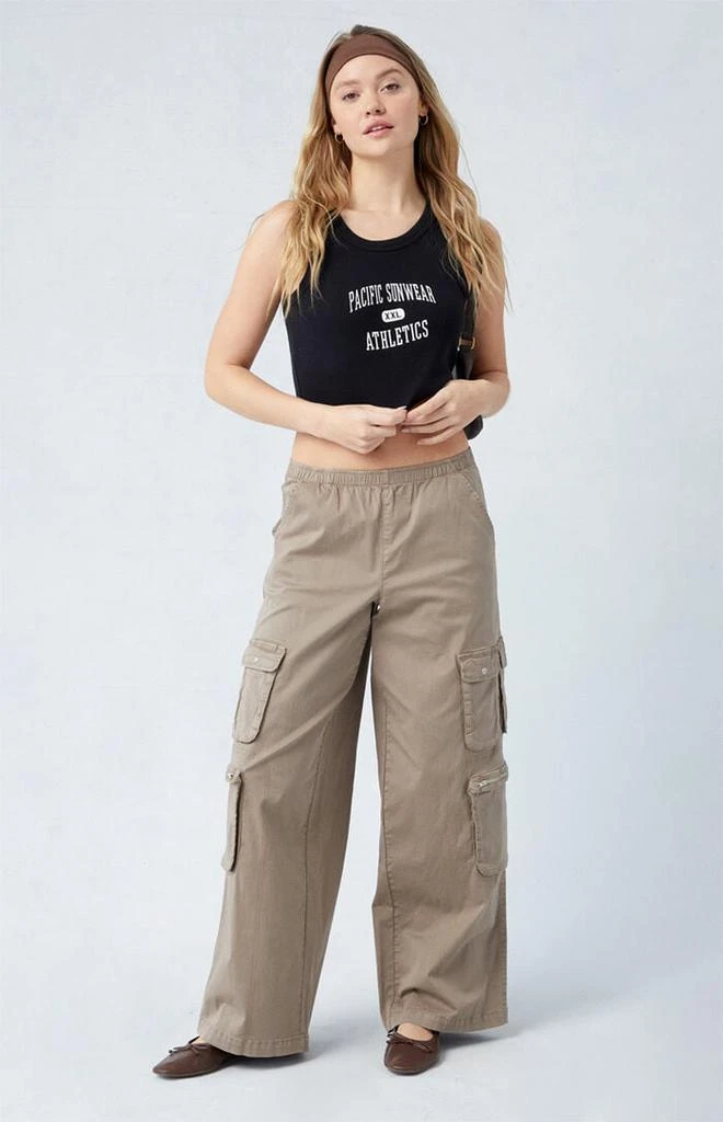 PacSun Taupe Draped Low Rise Wide Leg Cargo Pants 1