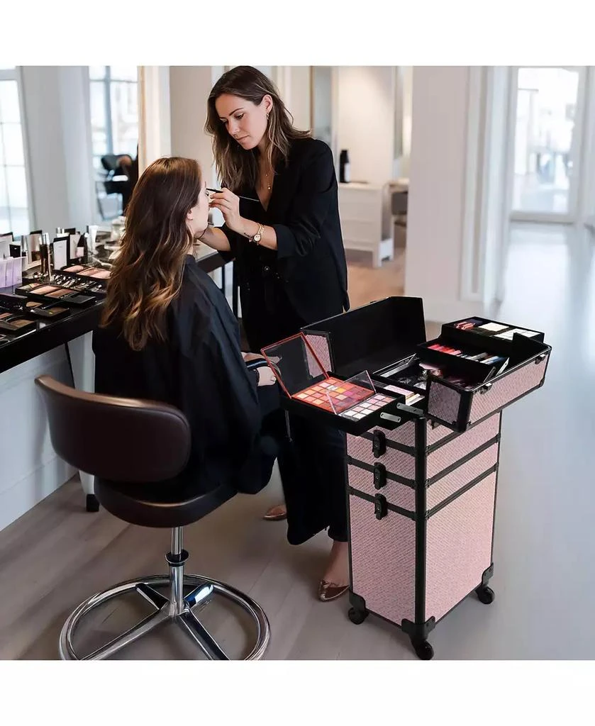 Byootique Large Rolling Makeup Case on Wheels 4in1 Cosmetology Art Deco Bloom 7