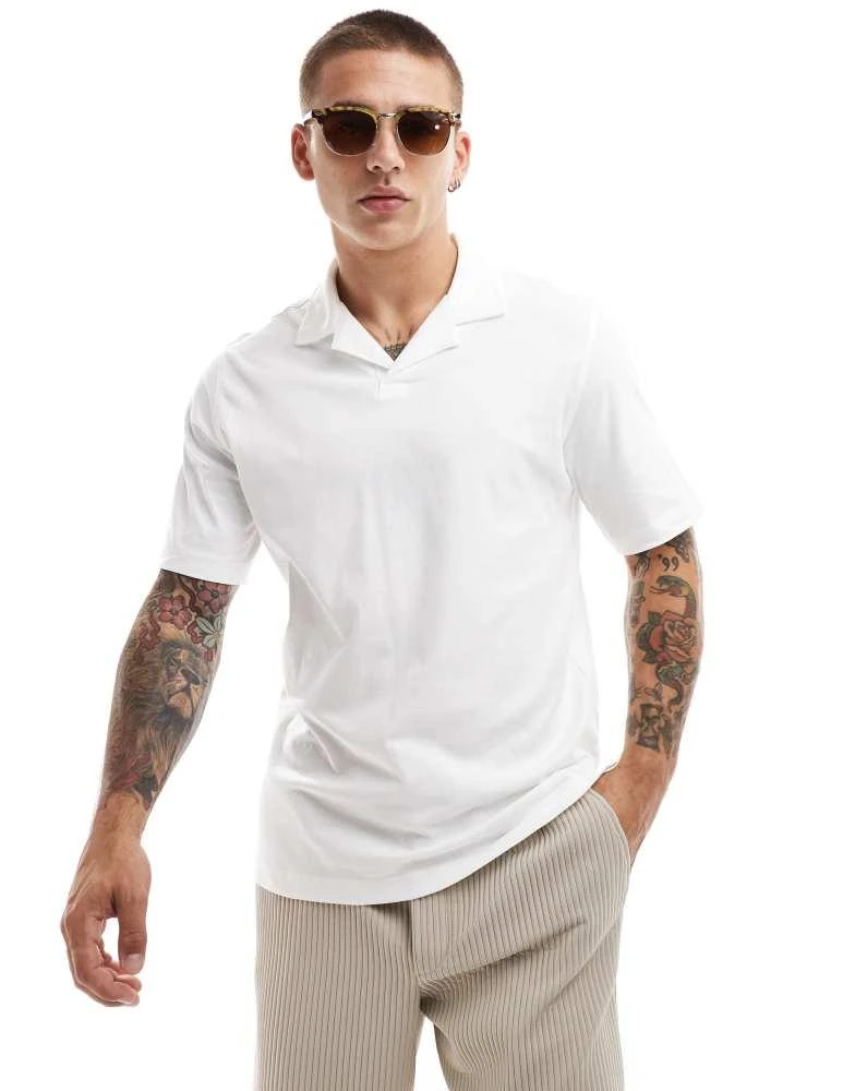 Jack & Jones Jack & Jones Premium jersey revere collar polo in white 1