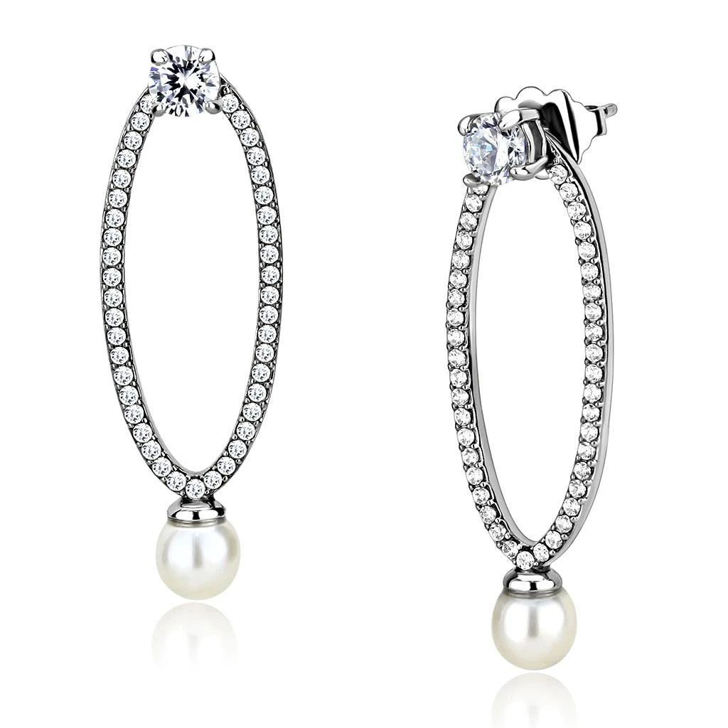 FASHNZFAB High polished (no plating) Stainless Steel Earrings with Synthetic Pearl in White