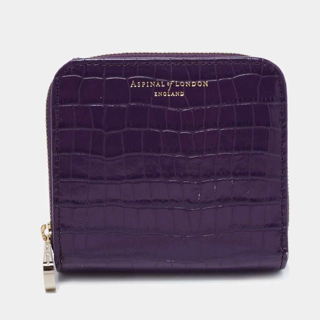 Aspinal of London Aspinal of London Purple Croc Embossed Leather Zip Around Compact Wallet 1