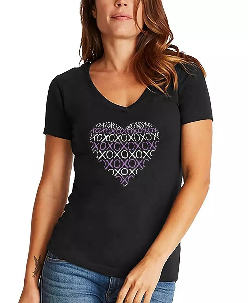 LA Pop Art Women's Word Art XOXO Heart V-Neck T-Shirt 1