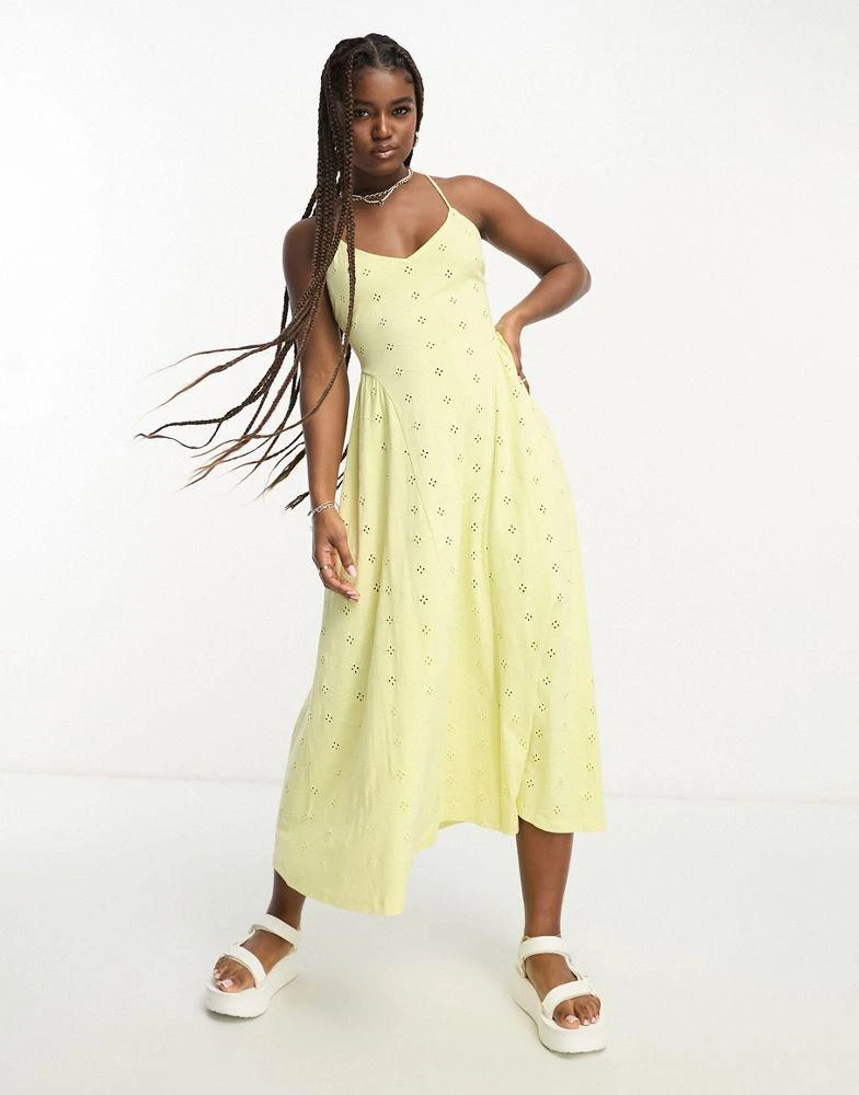 ASOS DESIGN ASOS DESIGN broderie strappy back detail midi dress with seam detail in lemon 1