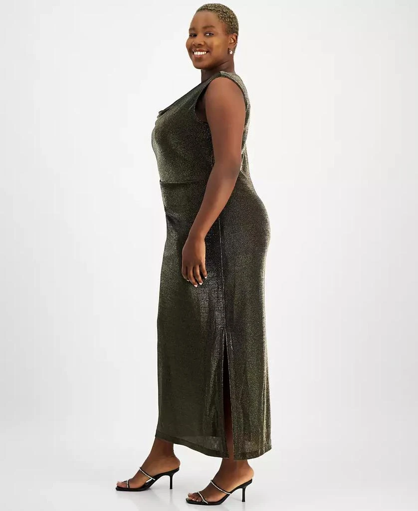 Connected Plus Size Metallic-Finish Draped Evening Gown 4