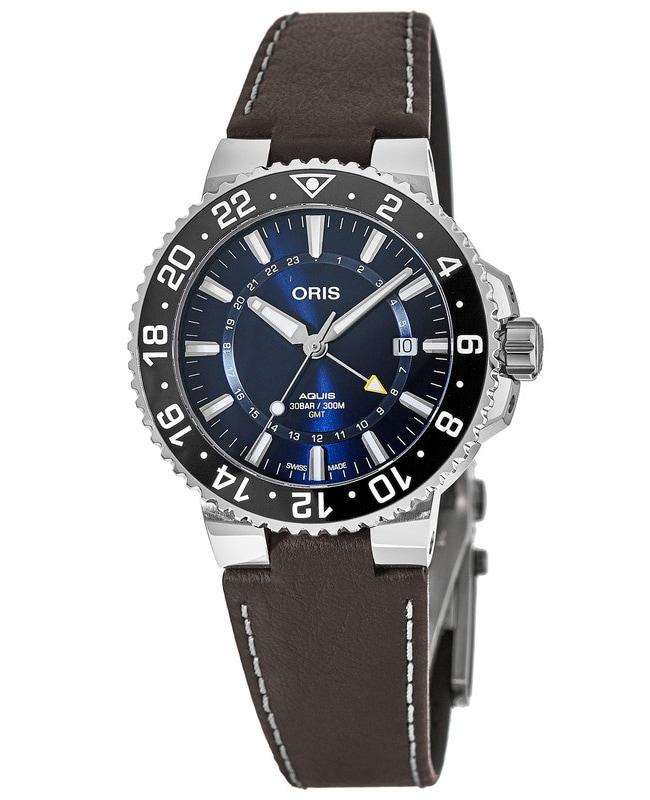 Oris Oris Aquis GMT Date Blue Dial Brown Leather Strap Men
s Watch 01 798 7754 4135-07 5 24 10EB