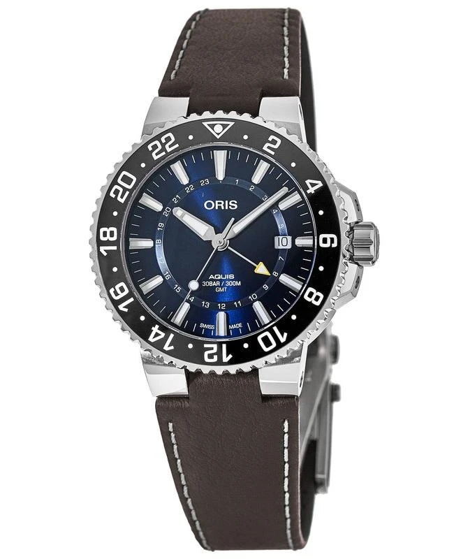 Oris Oris Aquis GMT Date Blue Dial Brown Leather Strap Men
s Watch 01 798 7754 4135-07 5 24 10EB 1