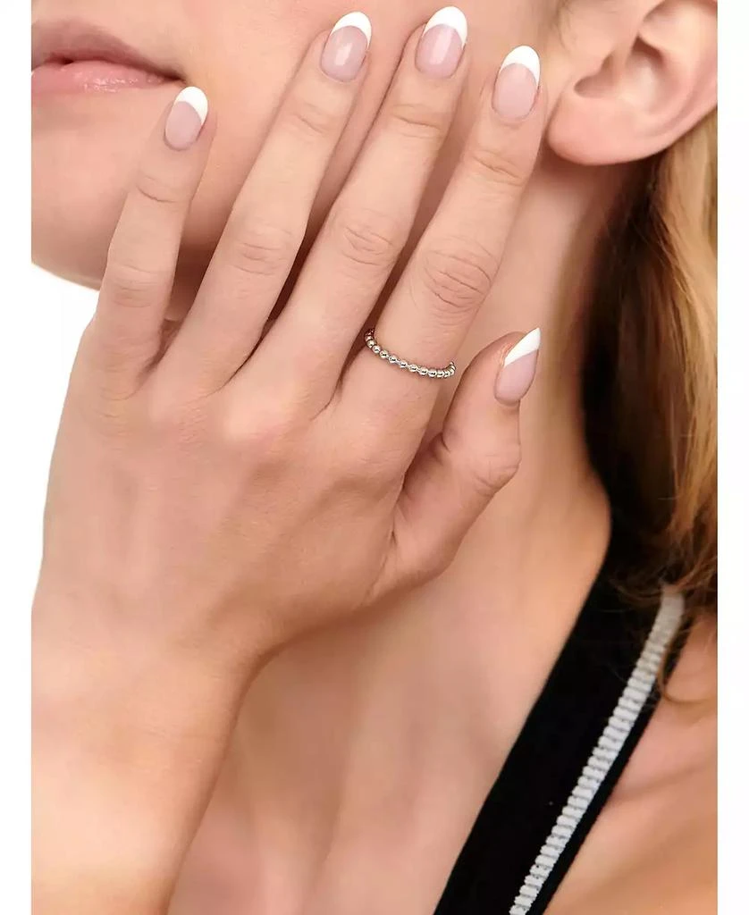 DEVATA Beaded Ball Ring in Rhodium Plated Sterling Silver, Size 2