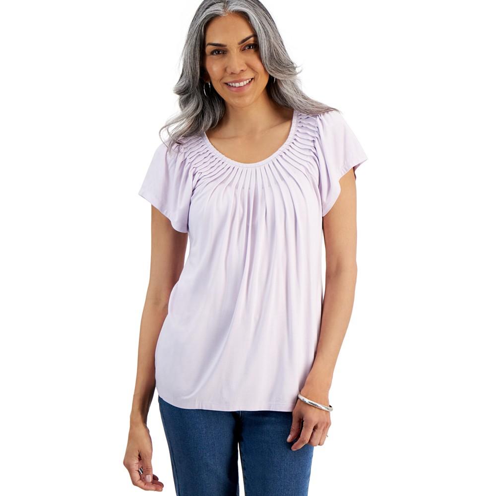 Style & Co Women's Pleated-Neck Short-Sleeve Top, Regular & Petite, Created for Macy's