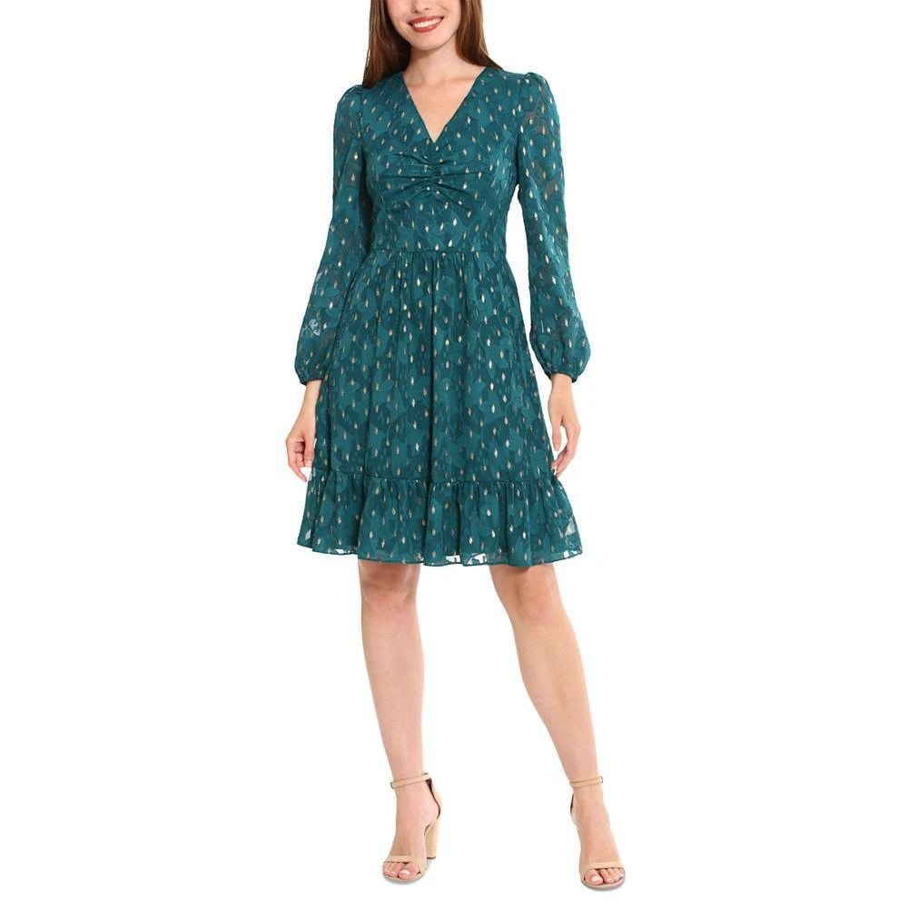 London Times Petite Clip-Dot Chiffon Fit & Flare Dress 1