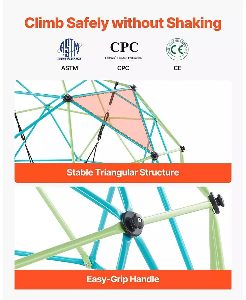 SUGIFT 10FT Kids Climbing Dome 1000 LB Capacity with Saucer Swing 9