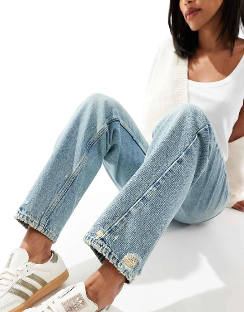 ONLY ONLY Robyn high waist straight leg twist seam jeans in tinted mid blue 2
