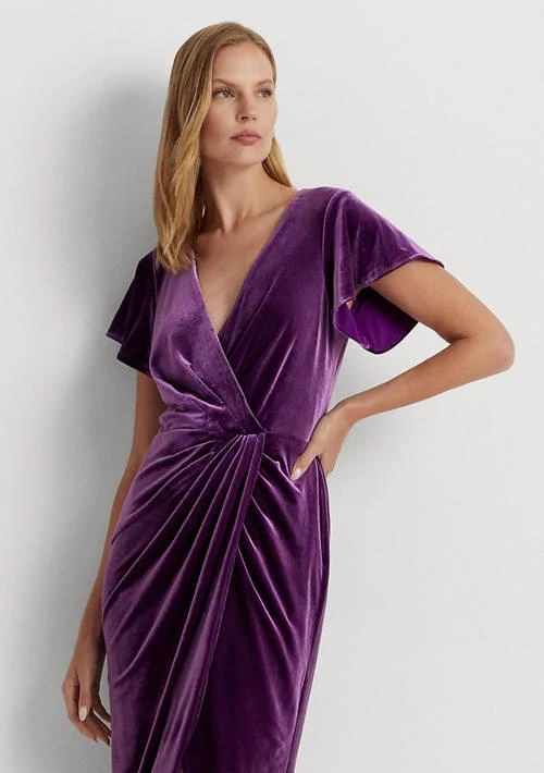 Ralph Lauren Ralph Lauren Flutter Sleeve Solid Velvet Gown 4