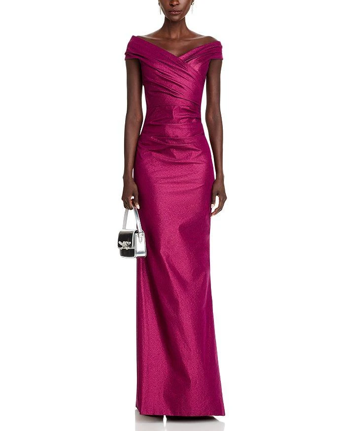 Teri Jon Stretch Metallic Off-the-Shoulder Gown 3