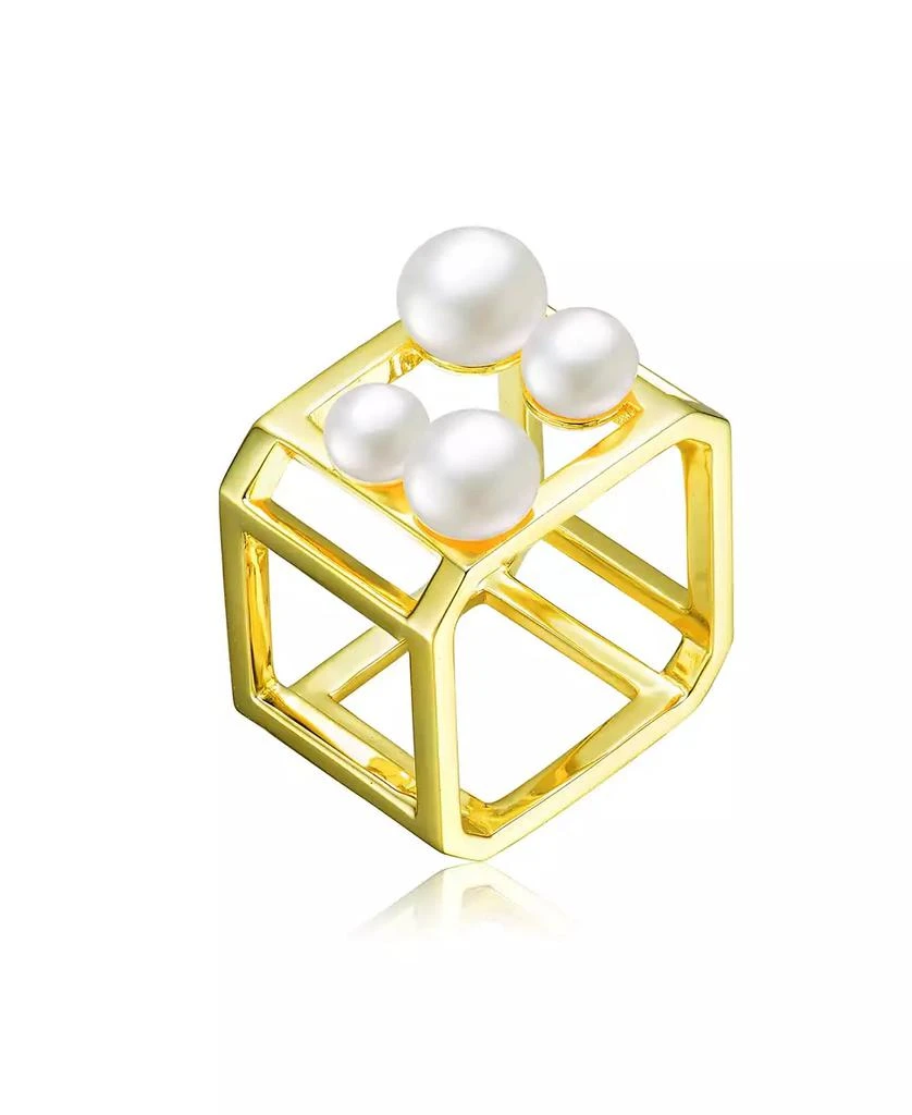 Genevive Sterling Silver 14K Gold Plated 5-7MM Fresh Water Pearls Geometric Ring