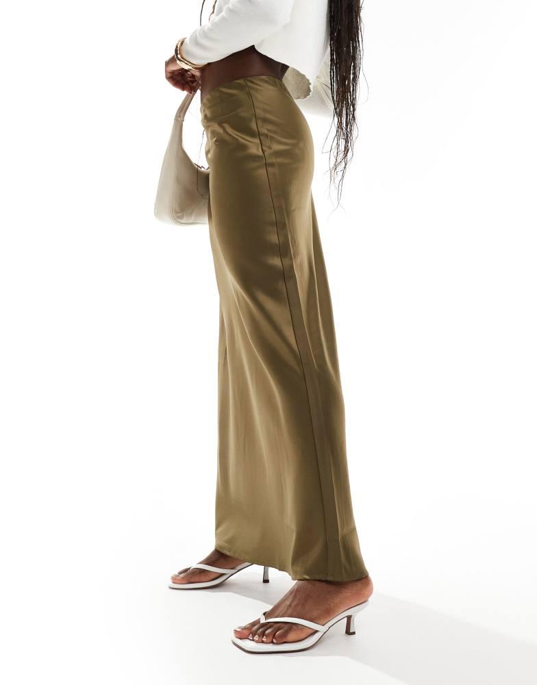Y.A.S. YAS maxi satin skirt in olive green - MGREEN