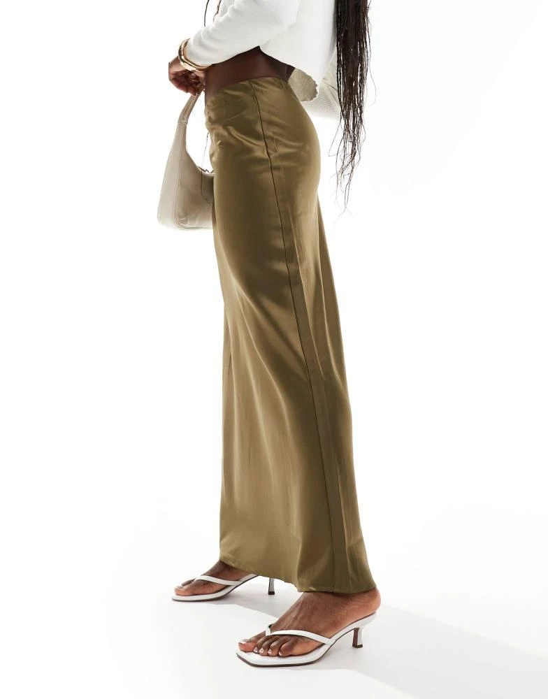 Y.A.S. YAS maxi satin skirt in olive green - MGREEN 2