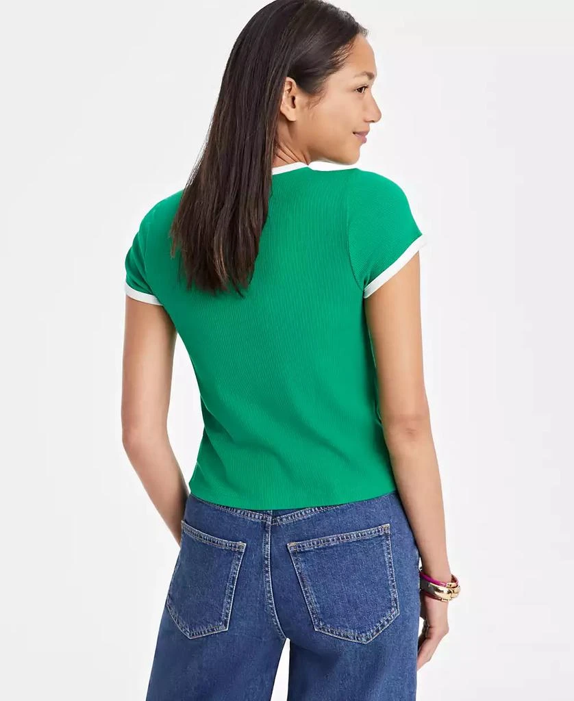 On 34th Women's Tipped Crewneck Short-Sleeve T-Shirt, Exclusively at Macy's 2