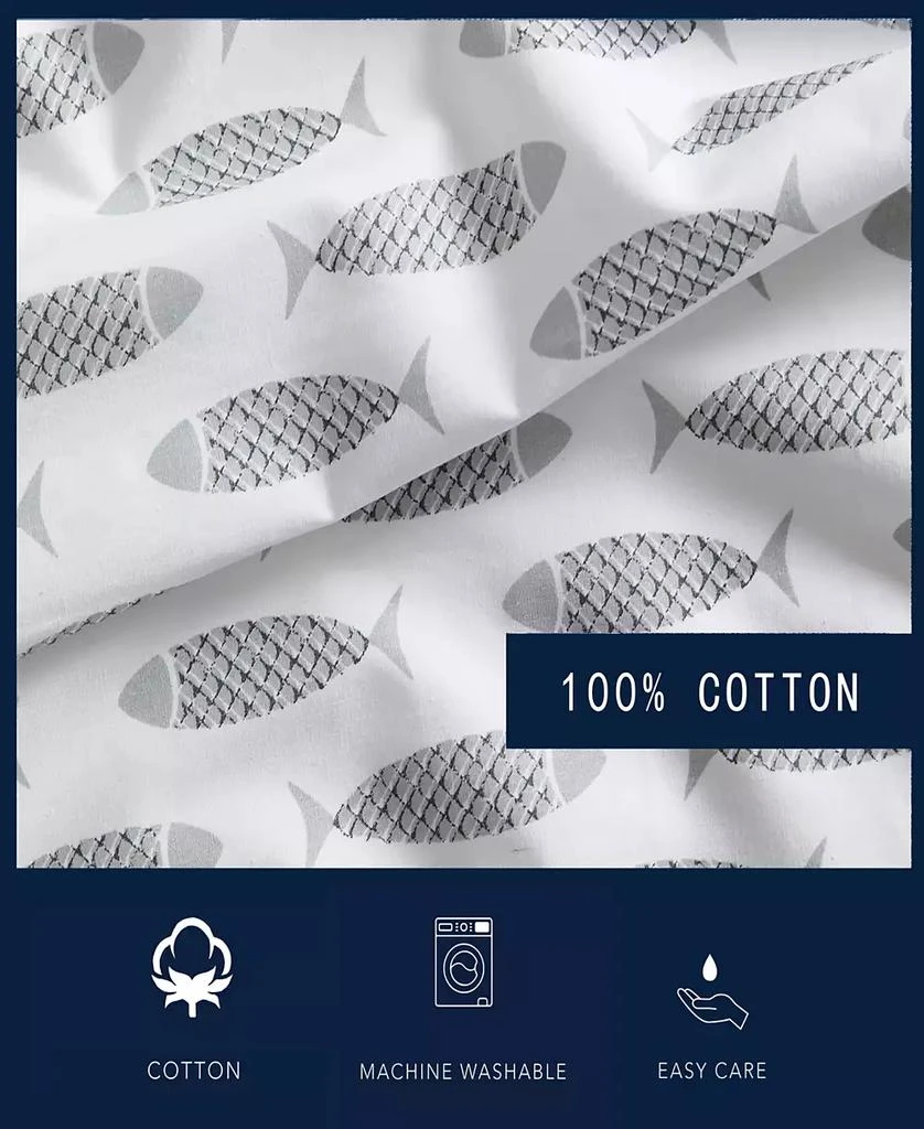 Nautica Woodblock Fish Cotton Percale 4-Piece Sheet Set 8