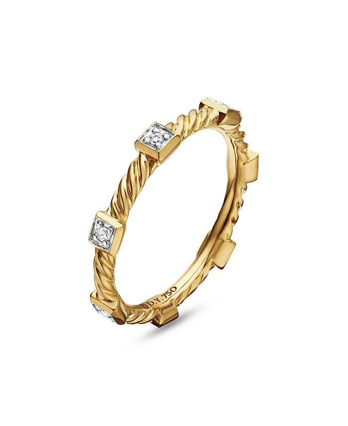 David Yurman Cable Collectibles® Stations Stack Ring in 18K Gold with Diamonds, 2mm