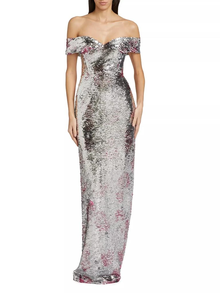 Monique Lhuillier Estelle Sequin Off-The-Shoulder Gown 6