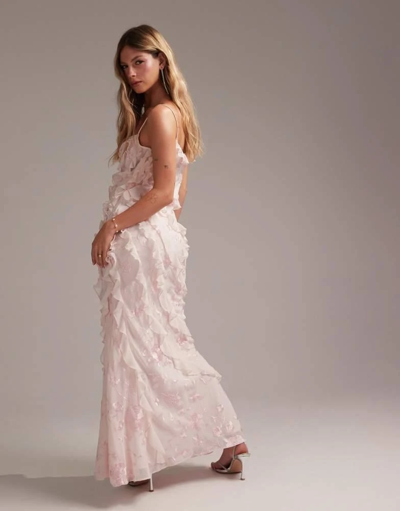 ASOS DESIGN Bridesmaids embroidered ruffle cami bias maxi dress in soft pink   On Sale Now with Up to 56% Off | Discover Exclusive Deals & Savings at  BeyondStyle  Authentic ASOS