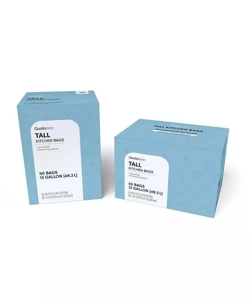 QualiaZero 13 Gallon Trash Bag (Tall Kitchen Bags) - Unscented, 50 bags/box - TWO PACK
