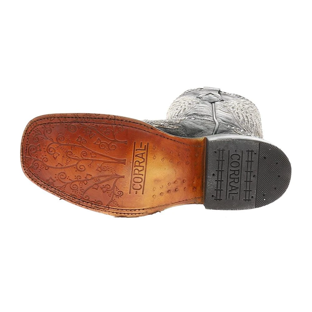 Corral Boots White Cross And Wings Overlay And Studs Worn Finish Black Square Toe Cowboy Boots 5